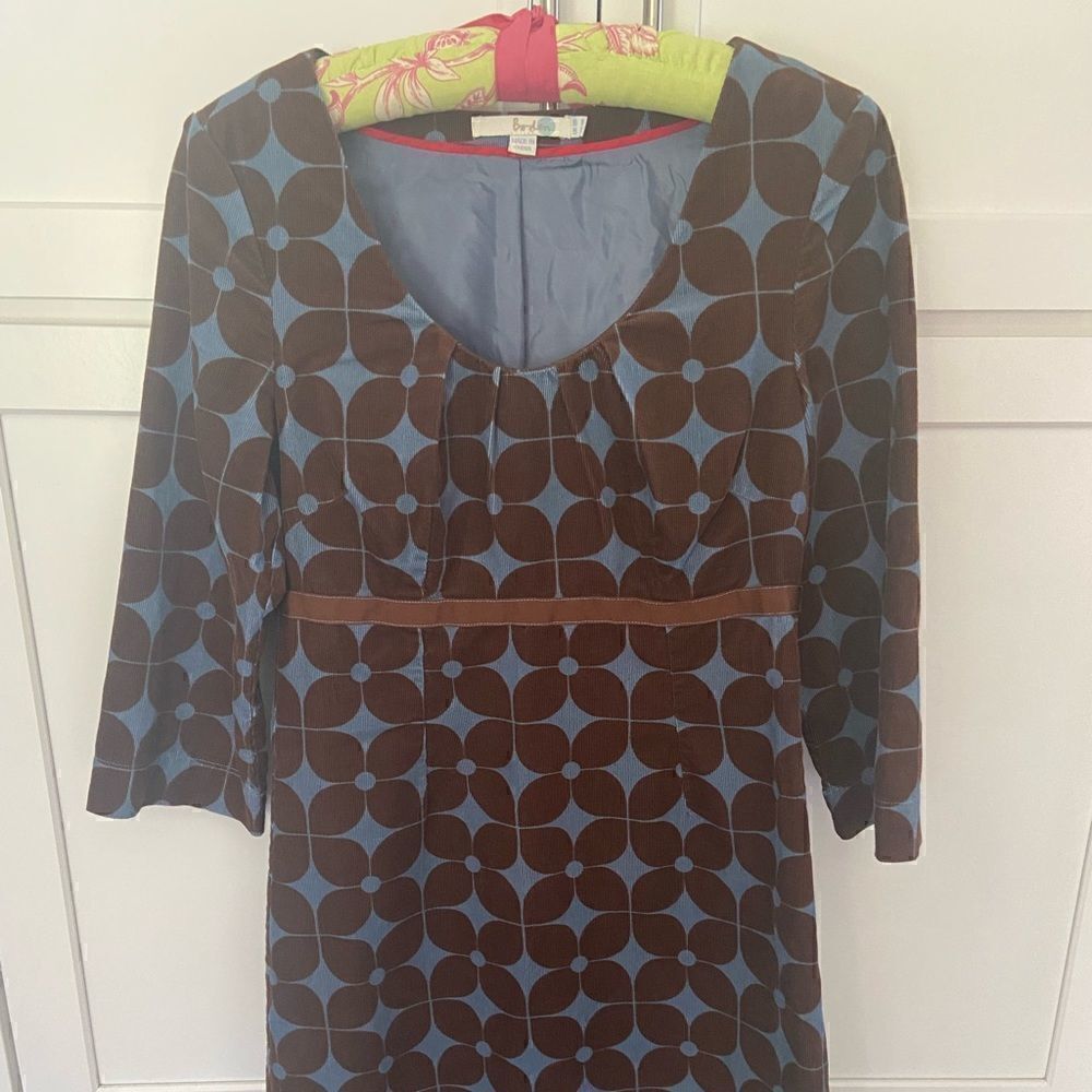 BODEN Womens Gray Brown Corduroy Dress Sz 4R lined 100% Cotton 3/4 Length Sleeve